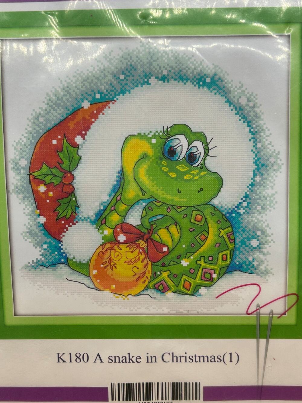 Cross-Stitch Kit Christmas Snake Stamped K180 Aiorkeng whimsical cartoon-style